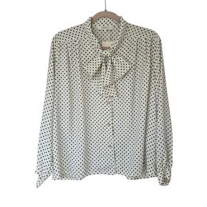 Simple Retro Polka Dot Neck Bow Tie Long Sleeve Blouse